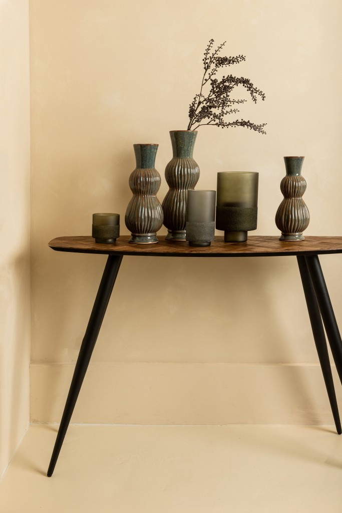 Miral Windlicht | Groen Glas | Rond | Frosted Bottom – 25 cm Hoog