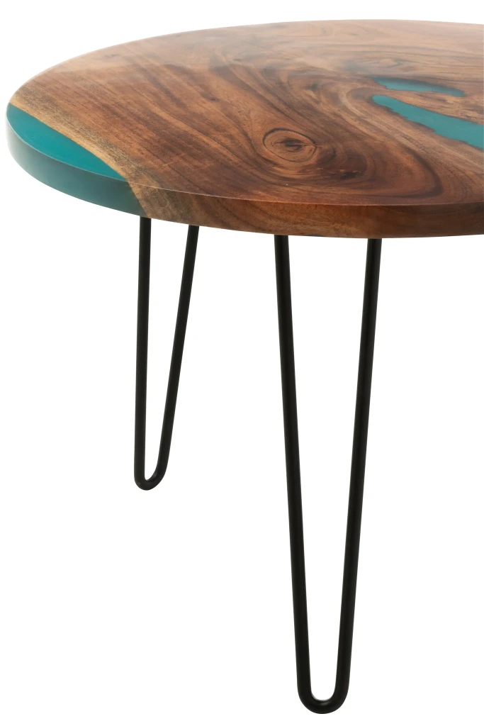 J-Line Bijzettafel Rond Acaciahout & Hars | Naturel/Blauw Ø 54 cm