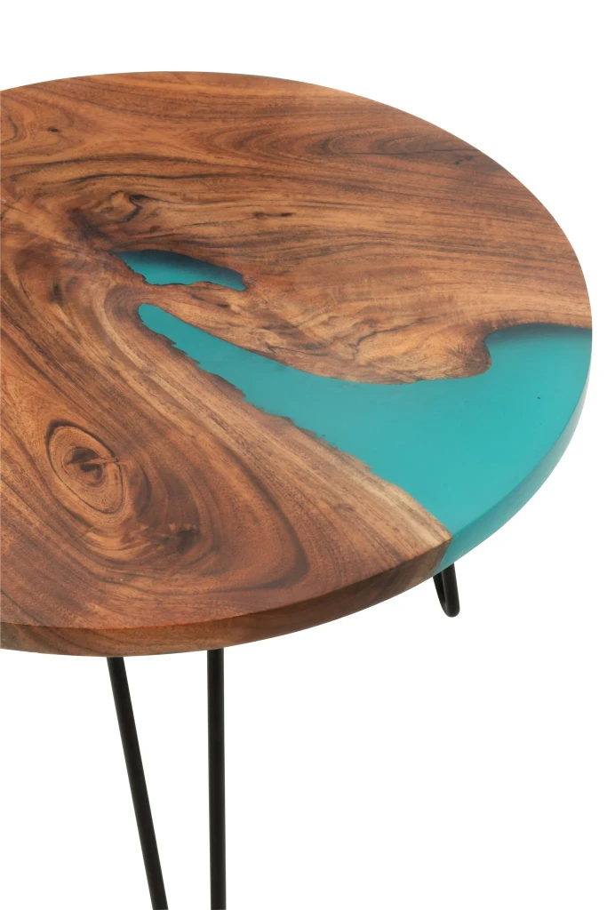 J-Line Bijzettafel Rond Acaciahout & Hars | Naturel/Blauw Ø 54 cm