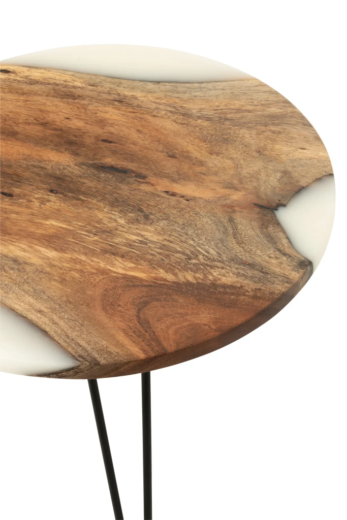 J-Line Bijzettafel Rond Acaciahout & Hars | Naturel/Wit Ø 54 cm