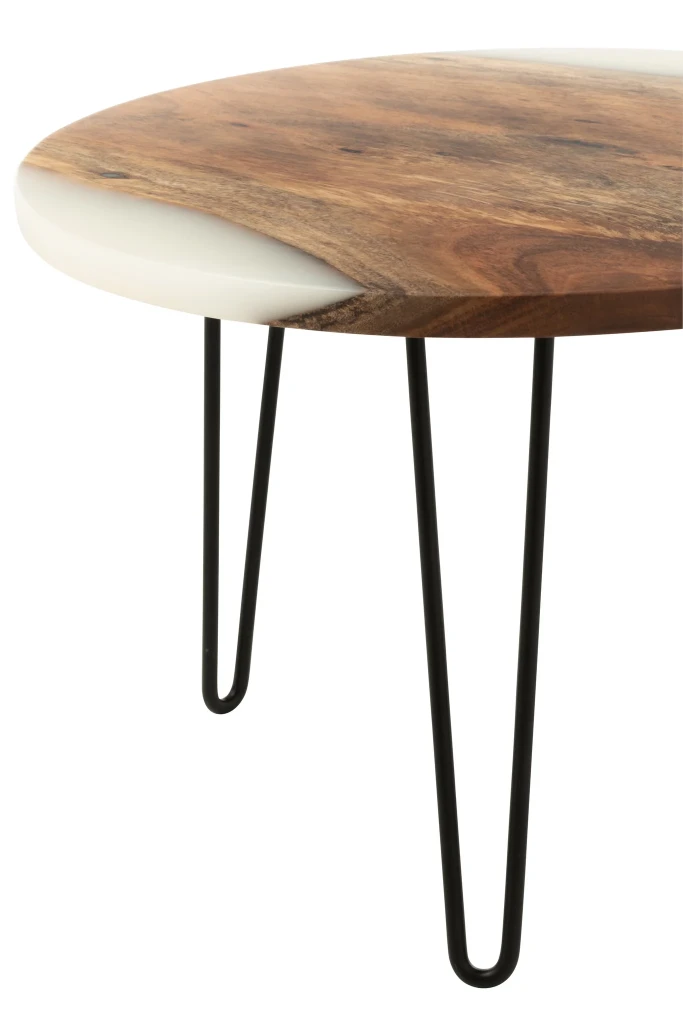 J-Line Bijzettafel Rond Acaciahout & Hars | Naturel/Wit Ø 54 cm