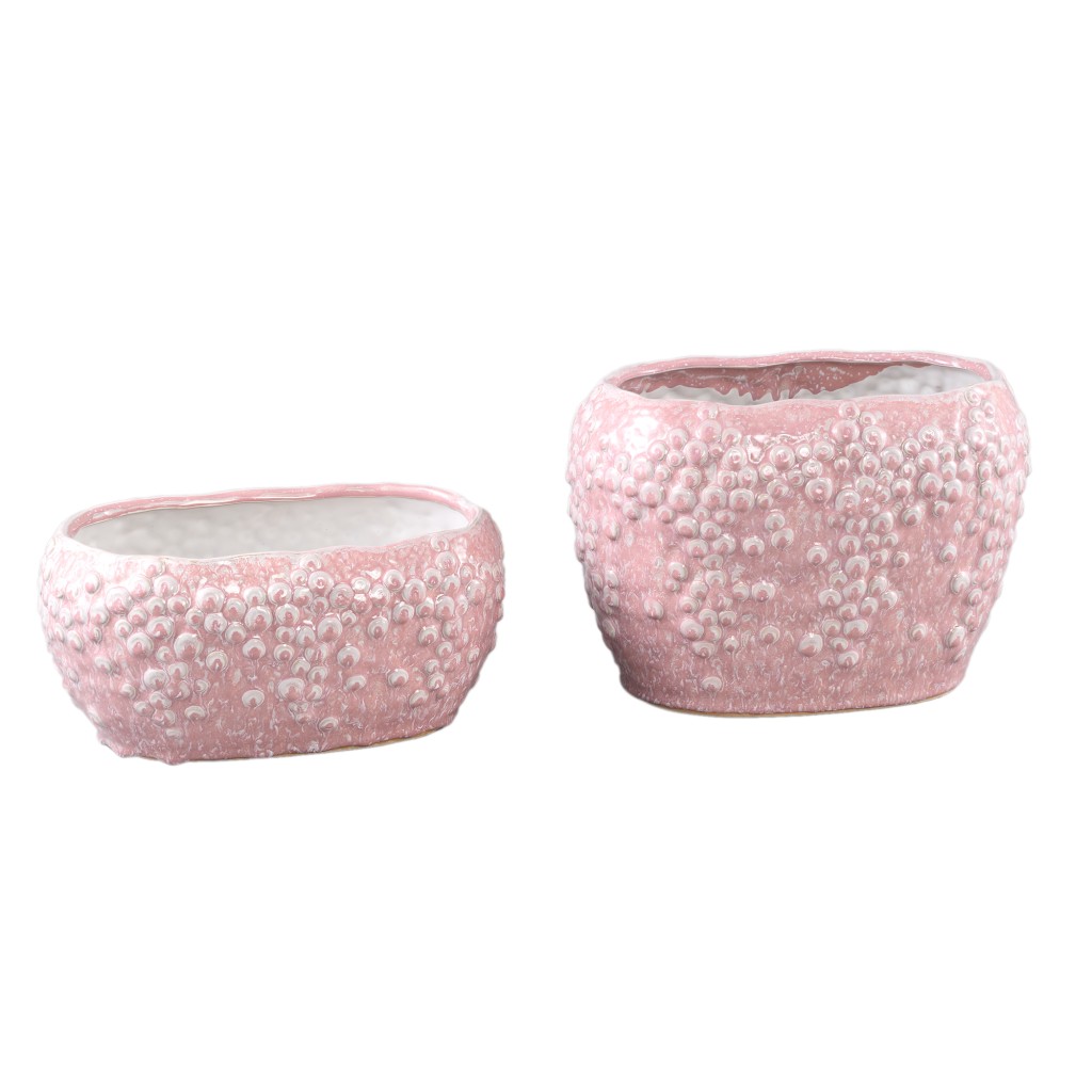 Avis Bloempot | Roze Keramiek | Ovaal met Schubpatroon | Hoog – 20 cm