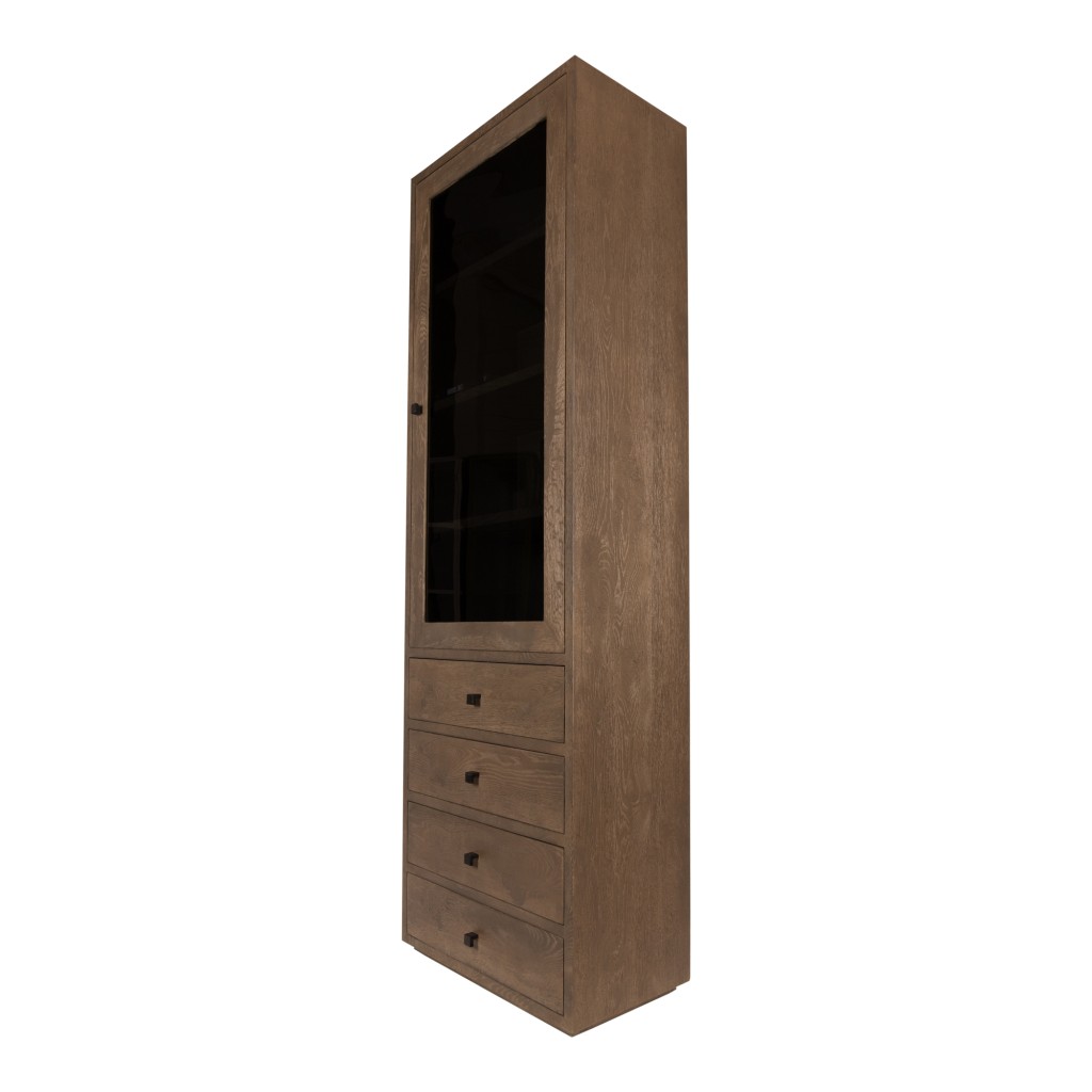 Oak Cabinet Armarium | Robuuste Eikenkast Grijs met 1 Deur en 4 Lades | 220 cm Hoog