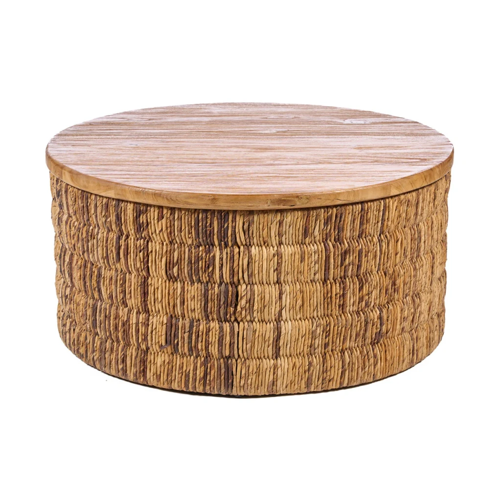 Abaca Ronde Magani Salontafel | Naturel | Ø 80 × H 38 cm | Handgemaakt Teak & Abaca