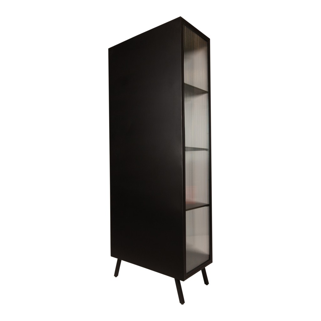 Caeleen Cabinet | Black & Gold | Wandkast met Geribbeld Glas – 70x181 cm