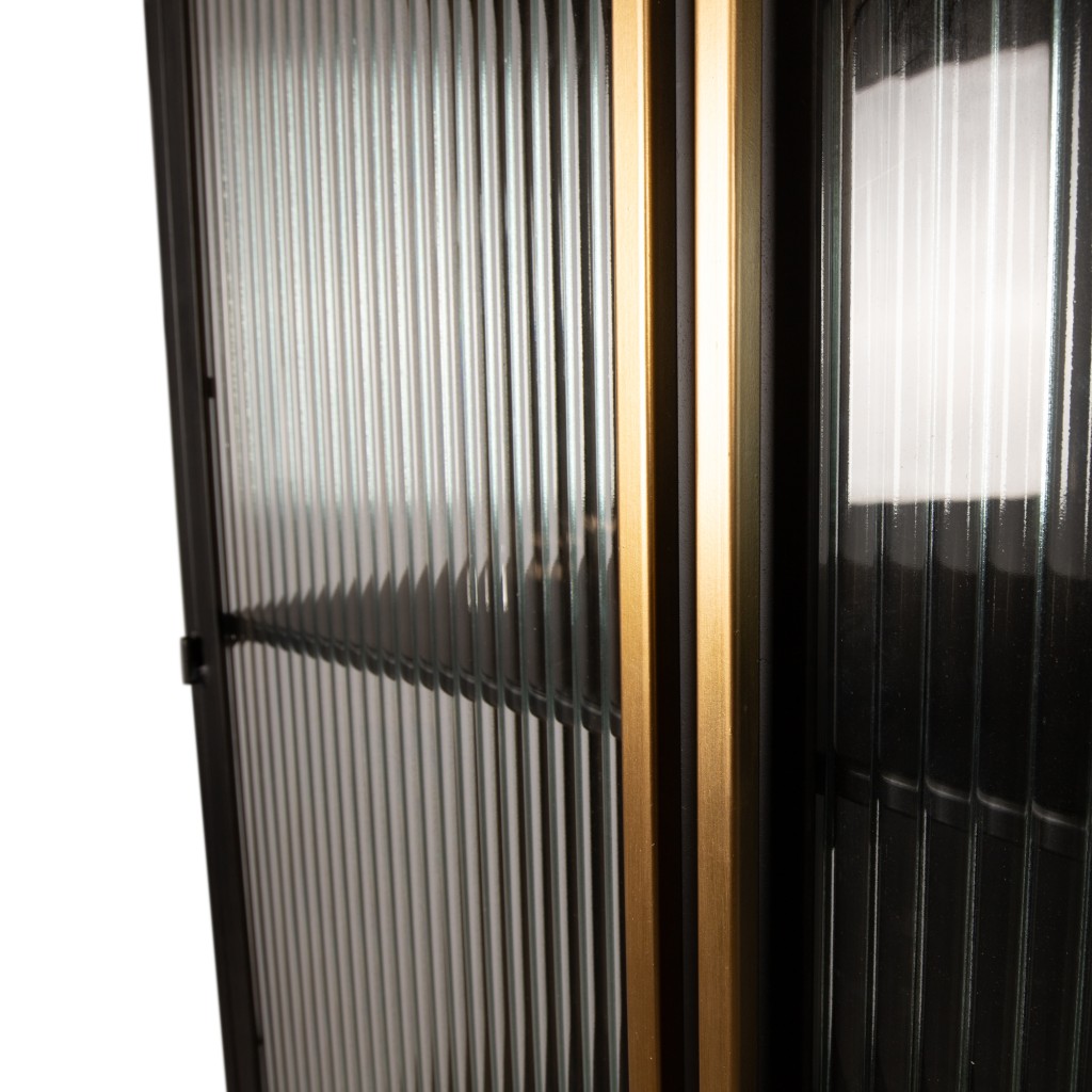 Caeleen Cabinet | Black & Gold | Wandkast met Geribbeld Glas – 70x181 cm