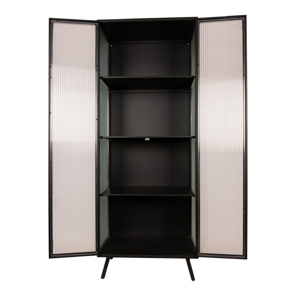 Caeleen Cabinet | Black & Gold | Wandkast met Geribbeld Glas – 70x181 cm