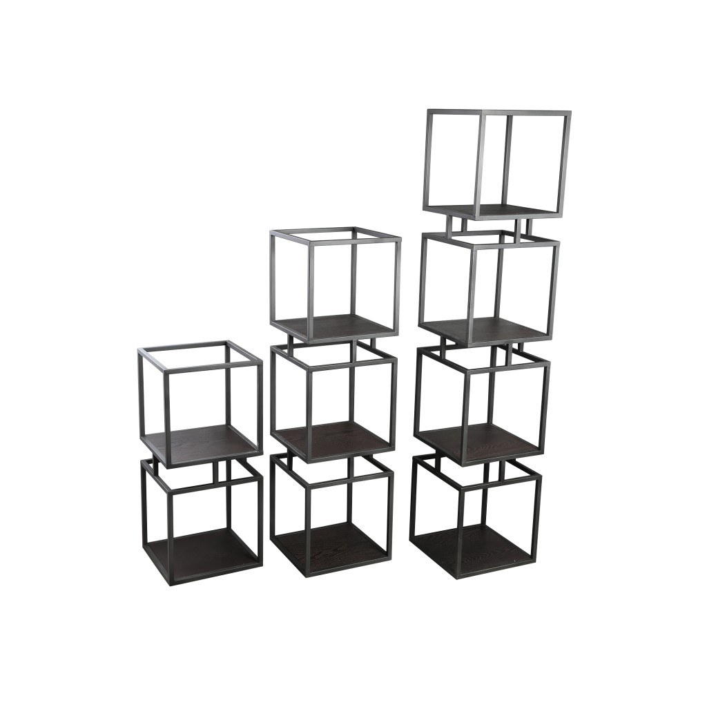 Nanci Black Iron Open Cube Cabinet M | Industrieel Open Opbergrek | Zwart Metaal (115 cm)