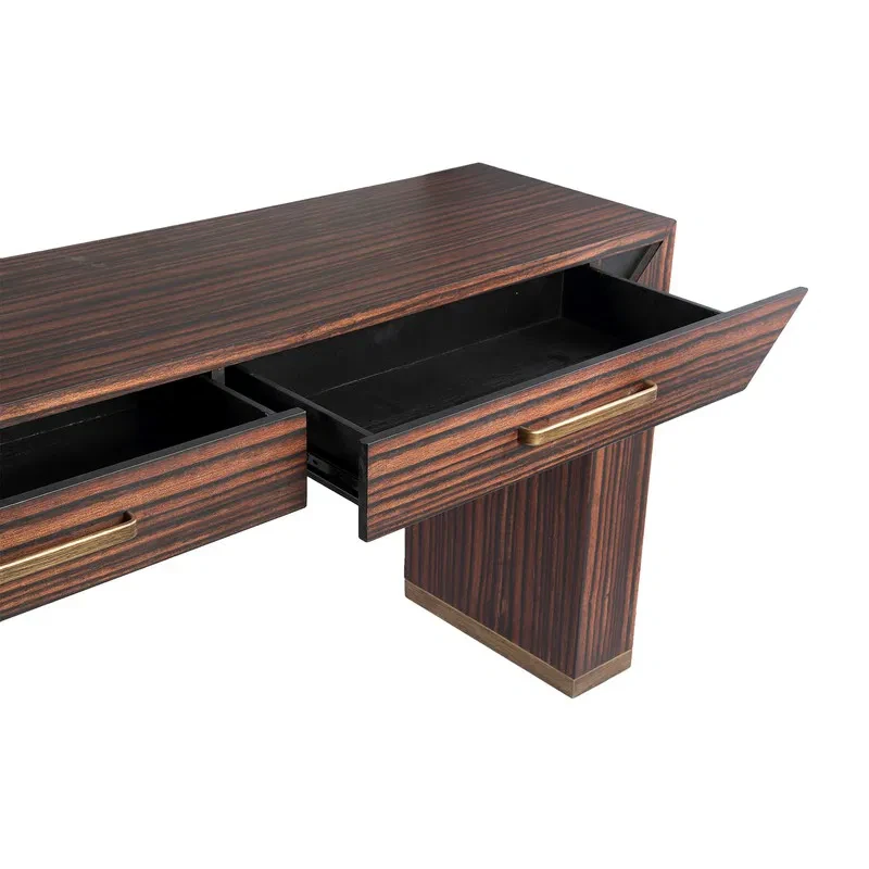 PTMD Tiess Brown Wooden Veneer Cabinet | 2-Laden Kast / Bijzettafel 165x45x81 cm