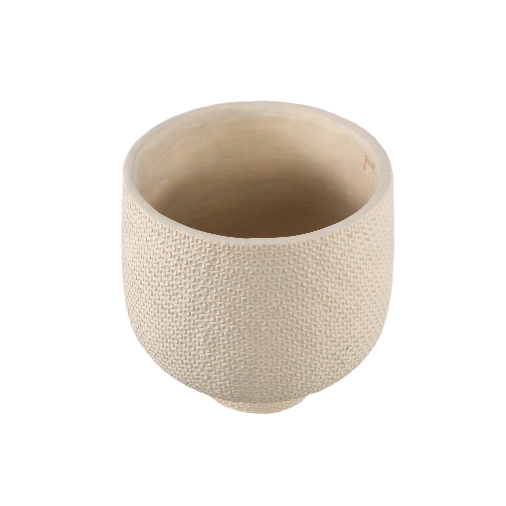 Laim Cement Pot op Voet Crème L | Vaas met Reliëf Rondjes 22 cm