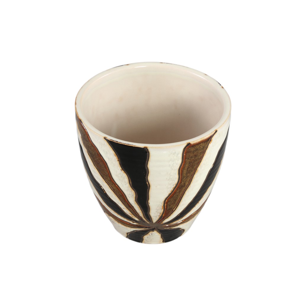 Evelin Donkerbruine Keramieken Pot L | Rond met Lijnen 19 cm