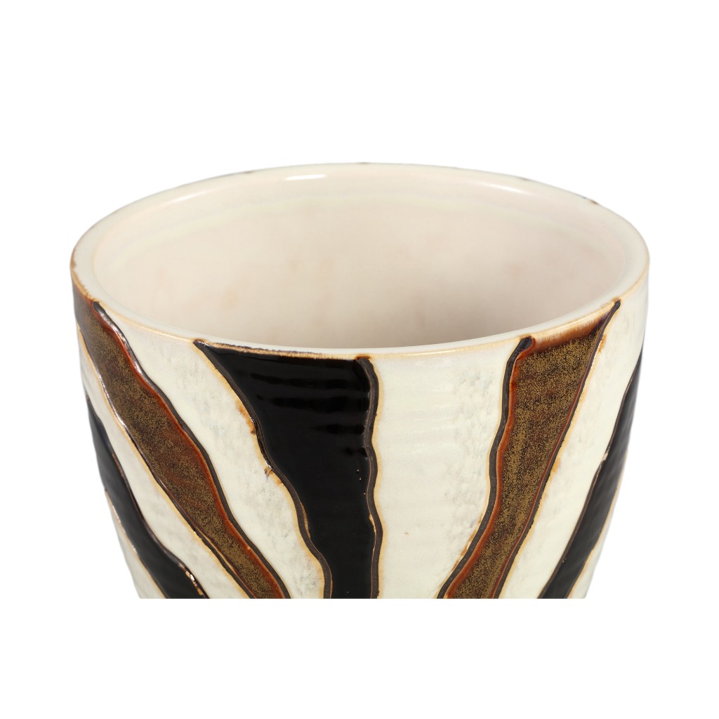 Evelin Donkerbruine Keramieken Pot L | Rond met Lijnen 19 cm