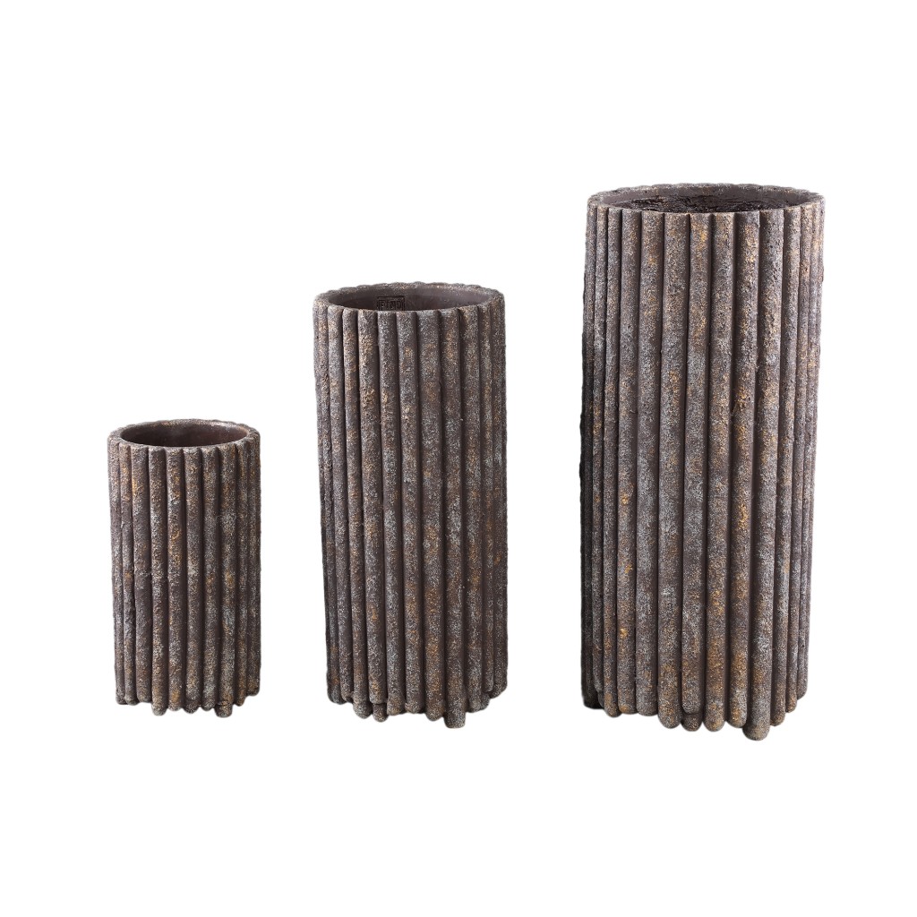 Morganne Brown Hoge Ronde Cementpot | M, Ribbelontwerp