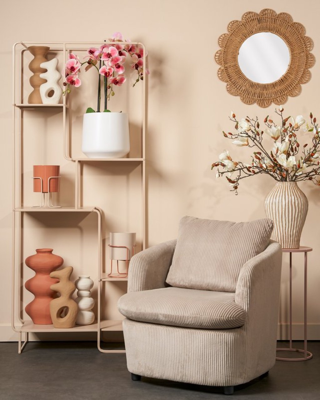 Jules Open Cabinet - L76 x B30 x H178 cm - Metal - Light brown