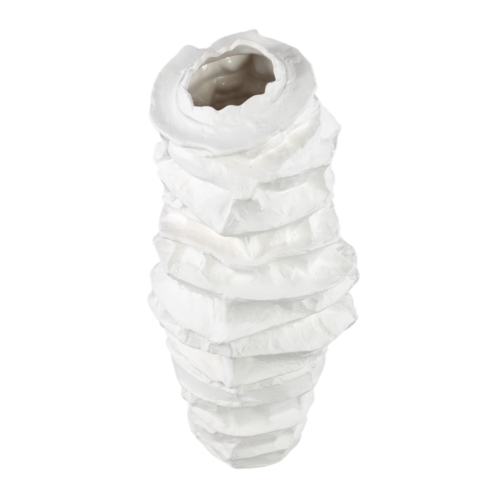 Aharon White Ceramic Irregular Shaped Vase Slim L