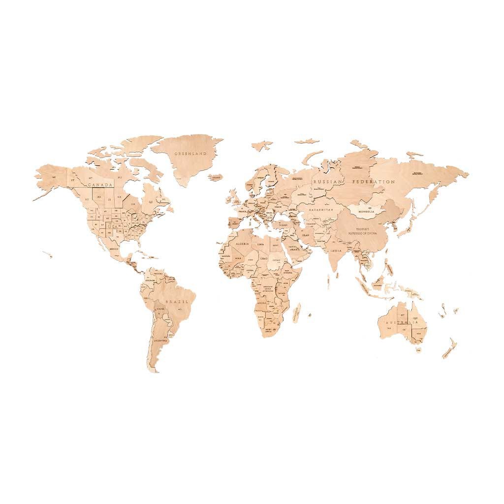 Eco Wood Art (EWA) Houten Wandpuzzel Wereldkaart Untouched World, Size M, 2741, 144x79x1,2cm