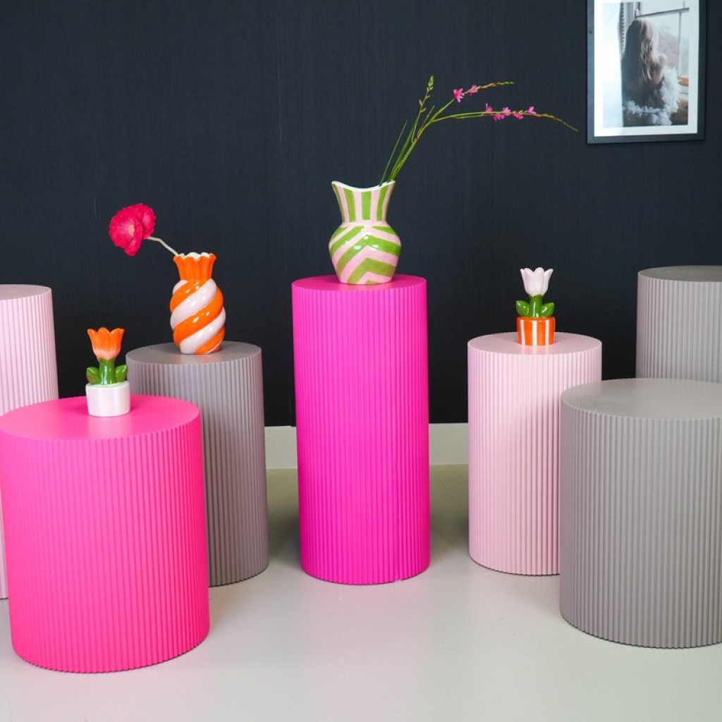 Side Table / Pillar- Cylinder - MDF - Neon Pink - 30x65cm