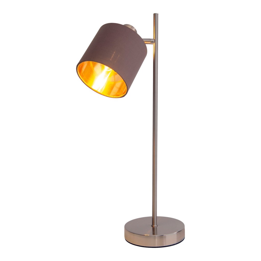 Tafellamp "Maron" gemaakt van metaal-satine-meter met stof paraplu's in bruin, met E14-aansluiting, lamp voor woonkamer, eetkamer, gang en kantoor, tafellamp 51 cm hoog
