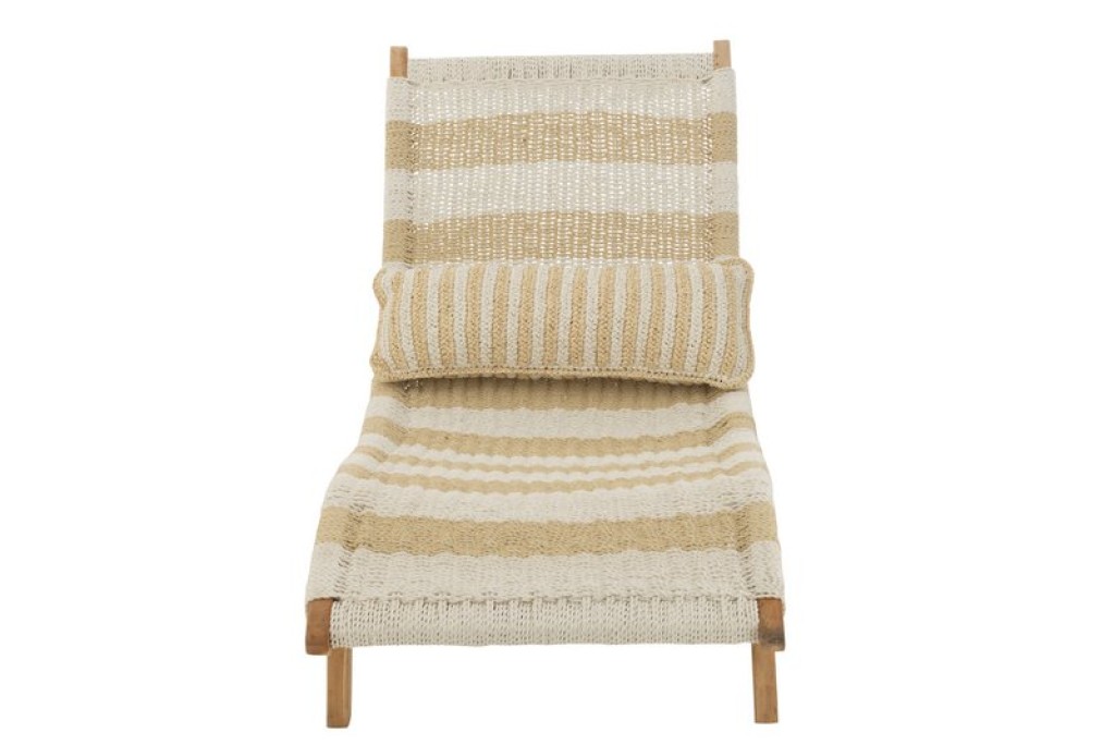 J-Line lounger + cushion Stripes - plastic/teak - white/natural