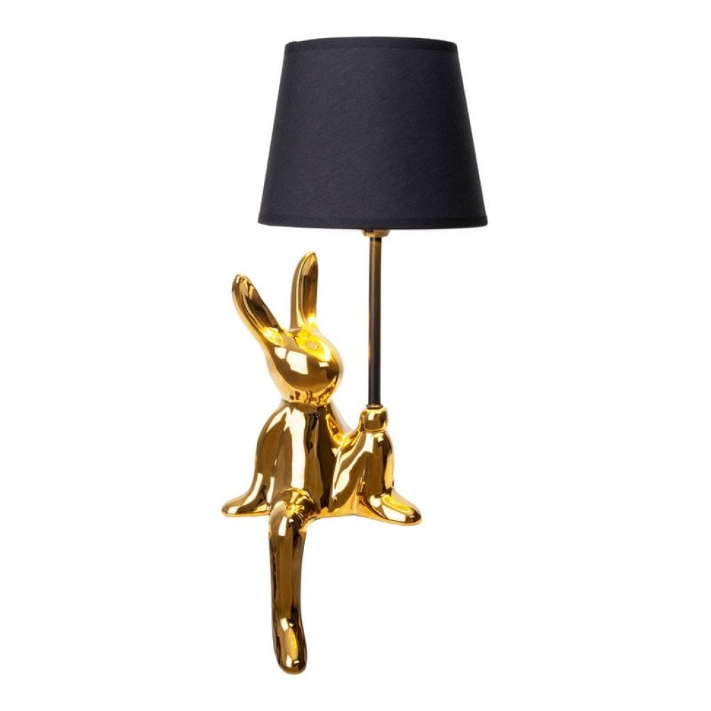 Table lamp "Helge" Ø 18 cm, height approx. 45 cm, made of ceramic in black and gold, black text blades