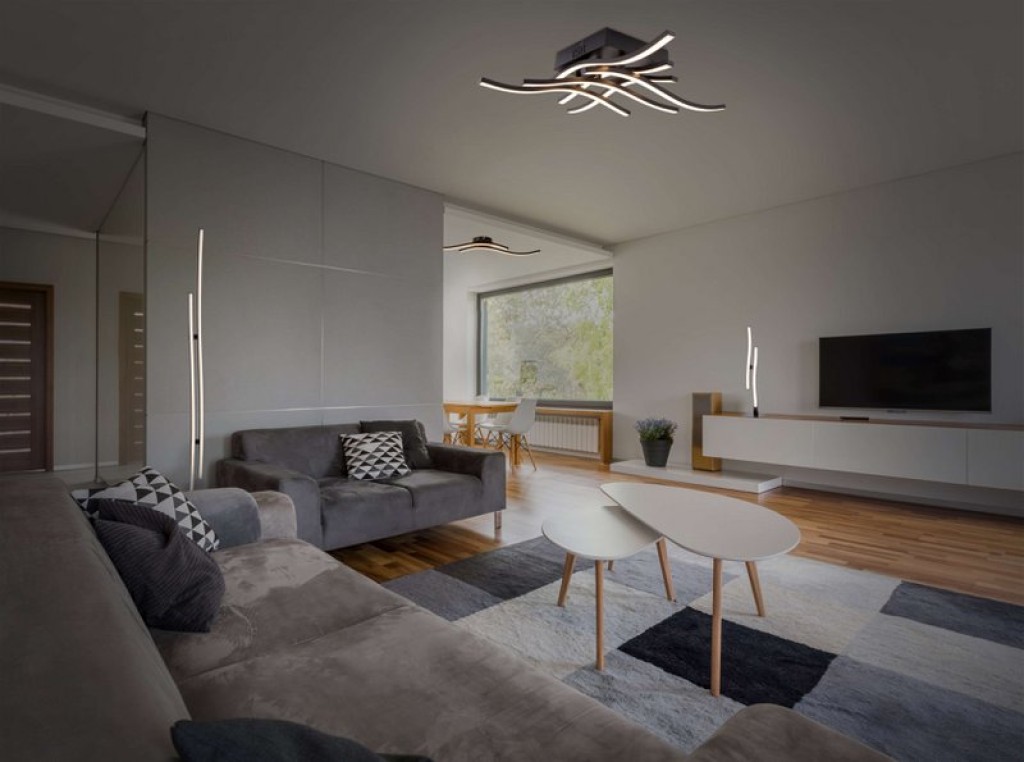 LED Tischleuchte "Onda", Tischlampe aus Metall und Kunststoff in Schwarz,, mit fest verbauten LEDs, Beleuchtung für Wohnzimmer, Büro oder Nachttisch 44 cm hoch
