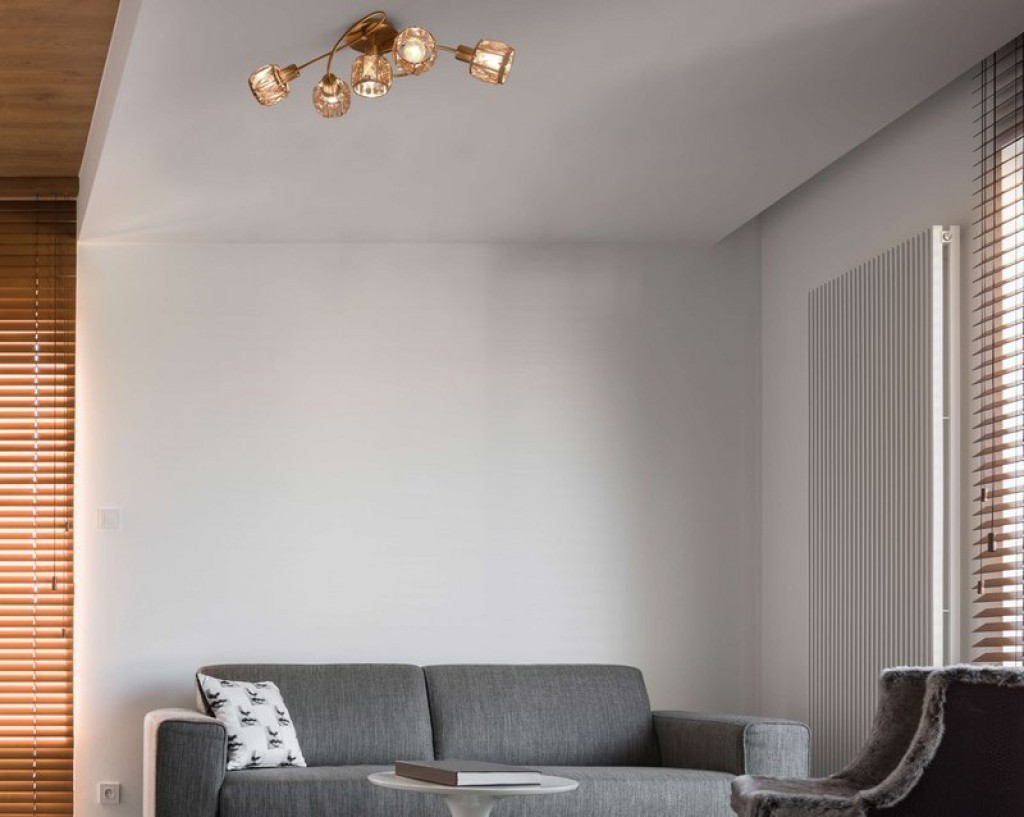 5-LED ceiling light "Josefa", metal ceiling lamp and glass in stainless steel look, with E14 version Filament Lamps included, for living room, dining room, hallway or hallway 61 x 36 x 21 cm