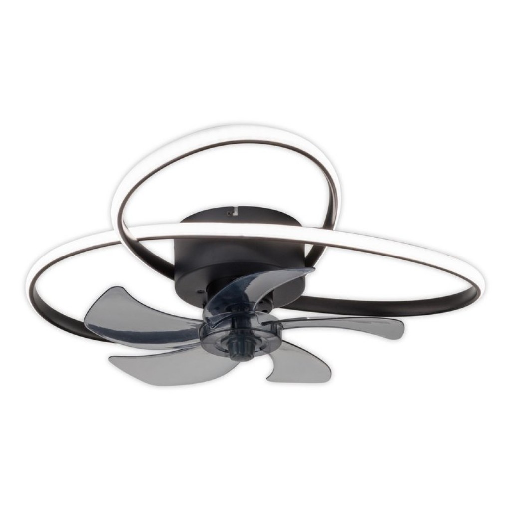 moderne LED Deckenleuchte "RICCIO" inklusive Ventilator, Nachtlichtfunktion, Dimmung und Lichttemperatureinstellung ist mit fest verbauten LEDs bestückt und hat einen ungefähren Øvon 58 cm.