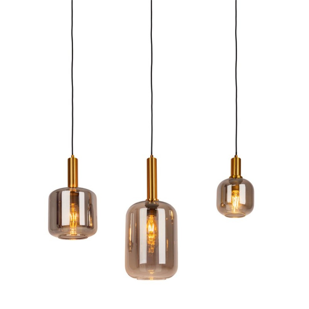 3er Pendelleuchte "FUMO", Pendellampe aus Metall und Glas in Schwarz,, mit E14-Fassung, für Esszimmer, Wohnzimmer, Diele oder Büro, Hängelampe 82 cm lang