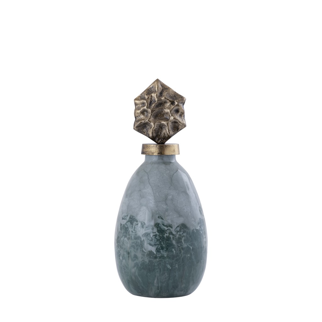 Cherisee Green Glass Statue Brass Lid Low