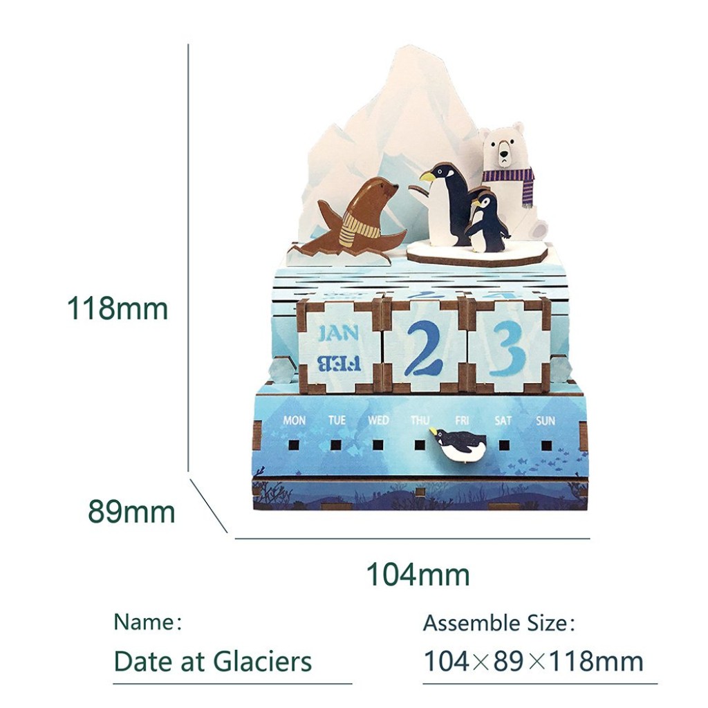 DIY Houten Puzzel Kalender, Date at Glaciers, Tone-Cheer, TQ002, 10,4x8,9x11,8cm