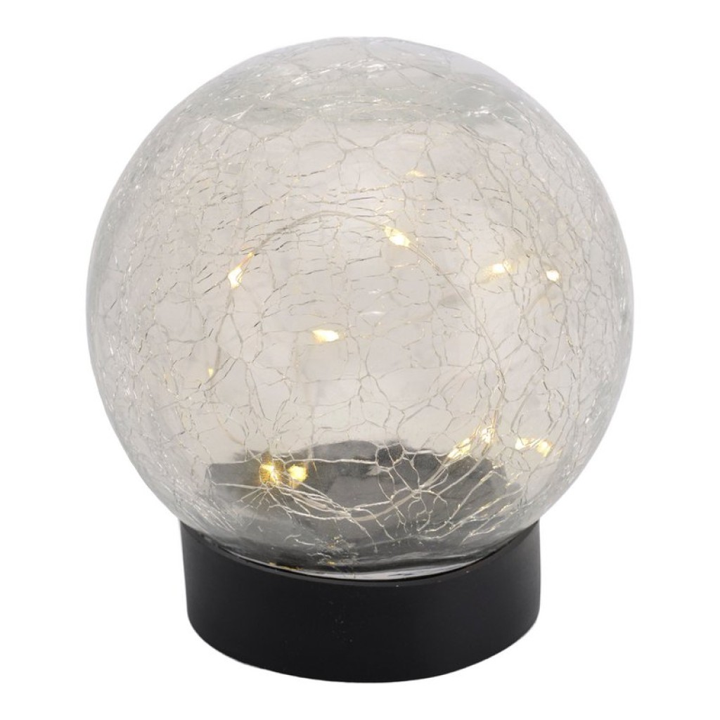 3 Set LED solar table lamp/ground skewer "Crackle" Ø 12cm, for outside, table lamp-plastic and glass, white, with integrated LED