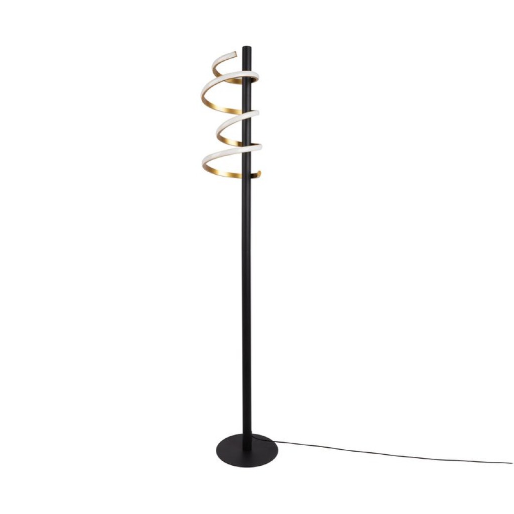 LED-Stehleuchte "BELLEZA", moderne Stehlampe aus Metall und Kunststoff in Schwarz, Gold und Weiß, mit fest verbauten LEDs, 140 hoch, Beleuchtung für Wohnzimmer, Esszimmer, Schlafzimmer oder Büro.