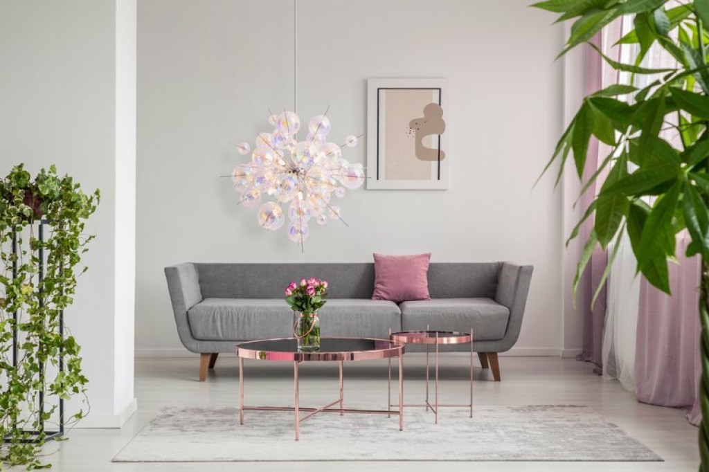 Pendant lamp "explosion" made of metal and iris glass, G9 frames, hanging lamp for dining room, living room, hall or office, Øca. 65 cm
