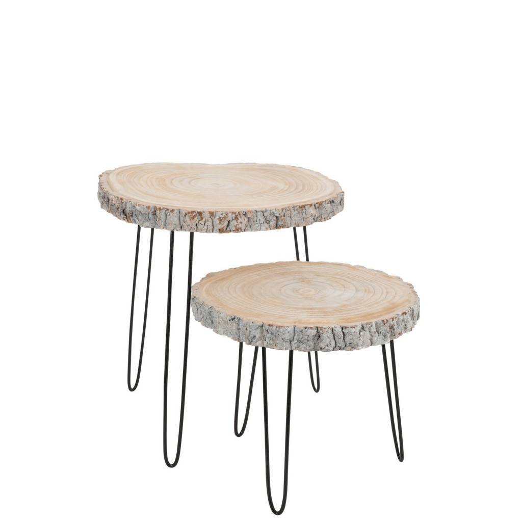 J-Line bijzettafel Paulownia - hout/ijzer - grijs - large