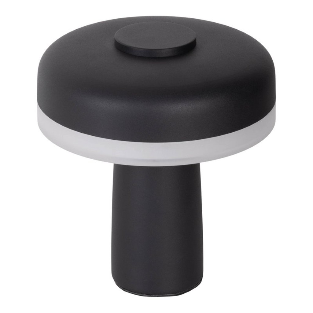 Cordless tablet light "Pilu", 16.5 cm high, above Ø of 15 cm, metal in black, white plastic, integrated LEDs, 280 lumens, dimmable by touch sensor, warm white