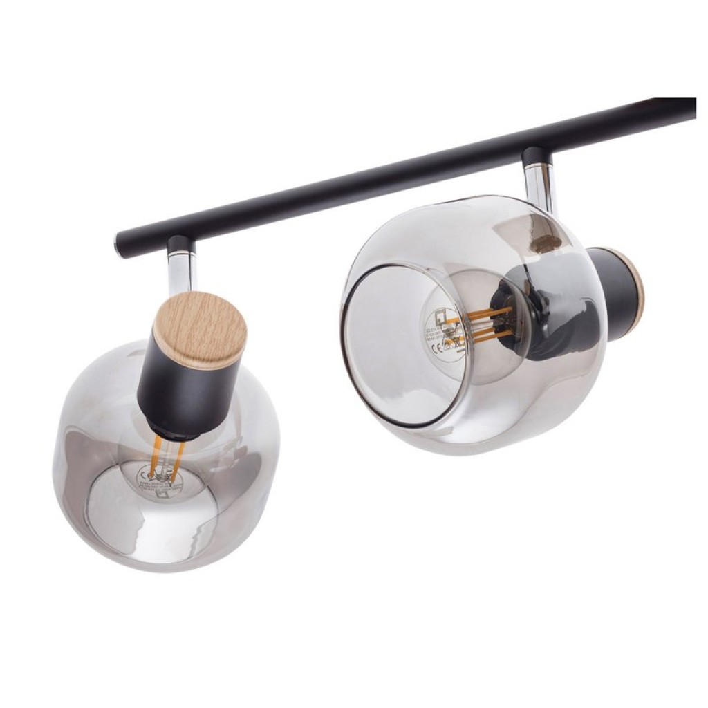 4er Spot Deckenleuchte "FUMOSO", Deckenlampe aus Metall und Rauchglas in Schwarz,, mit E14-Fassung, für Esszimmer, Wohnzimmer, Diele oder Büro, 80 x 20 cm