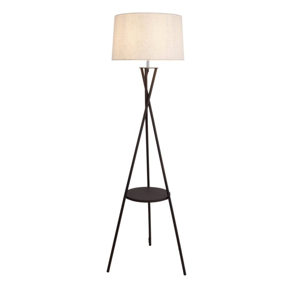 Standing lamp with integrated "Tora" table made of rust -colored metal and natural -colored textile material, 158 cm high Ø 51cm, E27