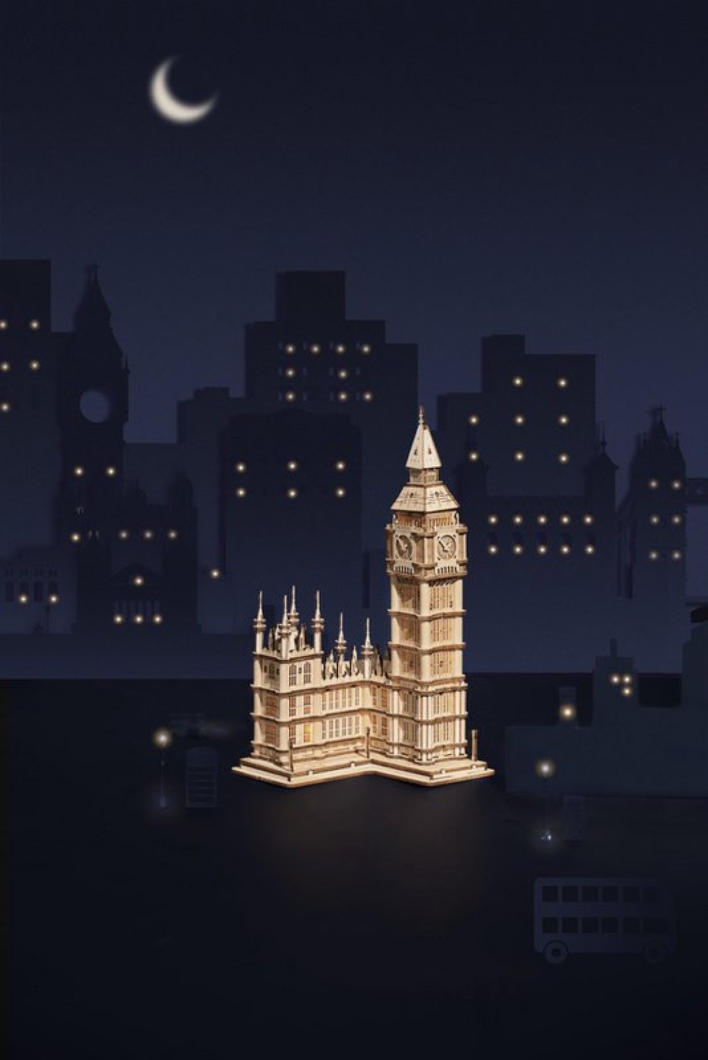 3D Wooden Puzzle Big Ben incl. lighting, Robotime, TG507, 10.7x10.1x19.1c