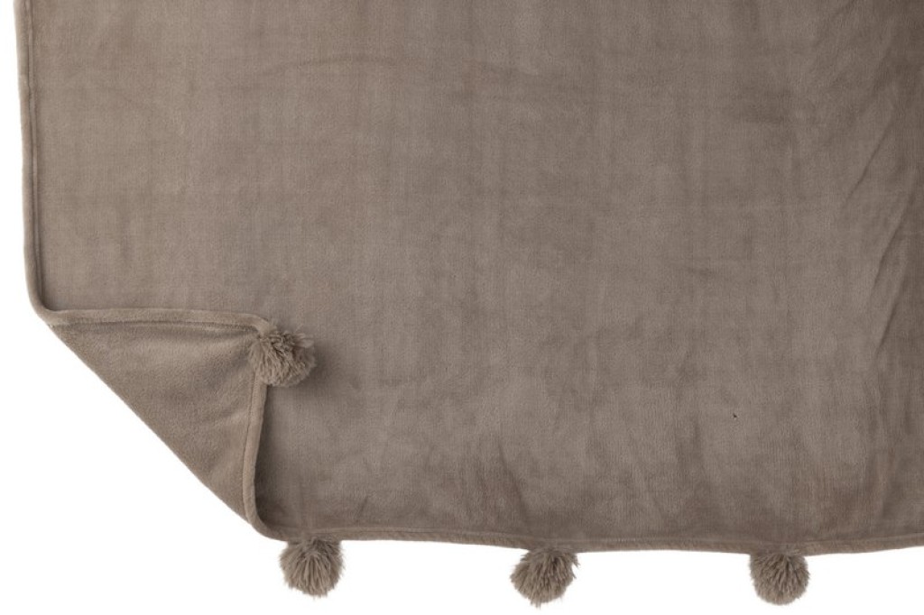 J-Line Plaid Pompom - polyester - taupe - 170 x 130 cm