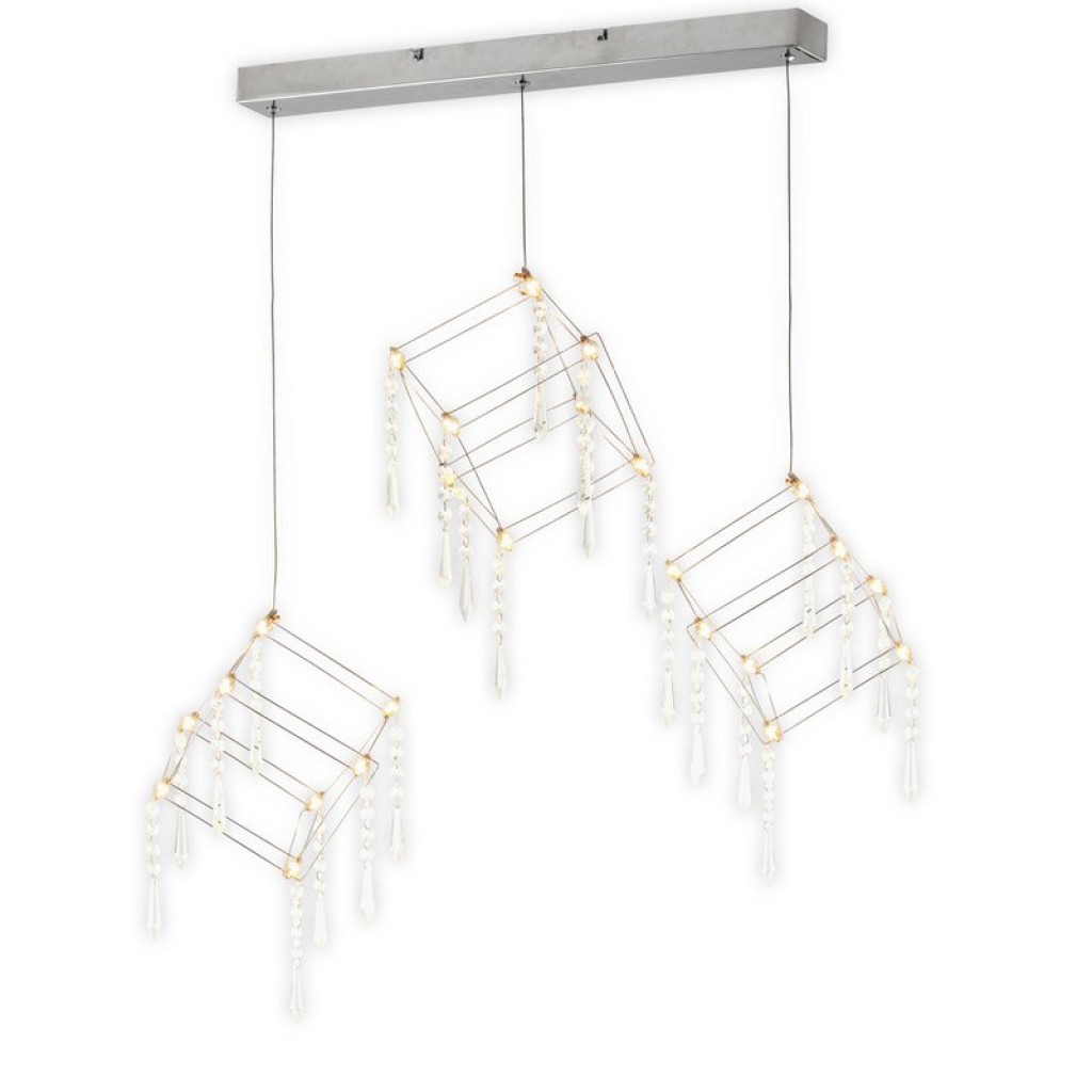 LED pendant lamp "Araneus" metal and plastic in chrome, with firmly built -in LEDs, 80 cm long, lighting for living room, dining room or office