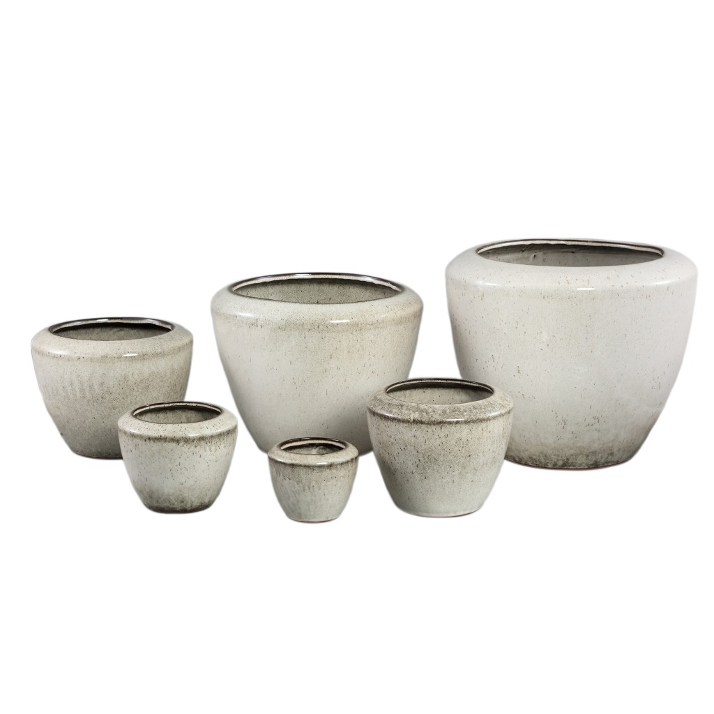 Kyleigh Beige Round Ceramic Pot Smooth Low XL