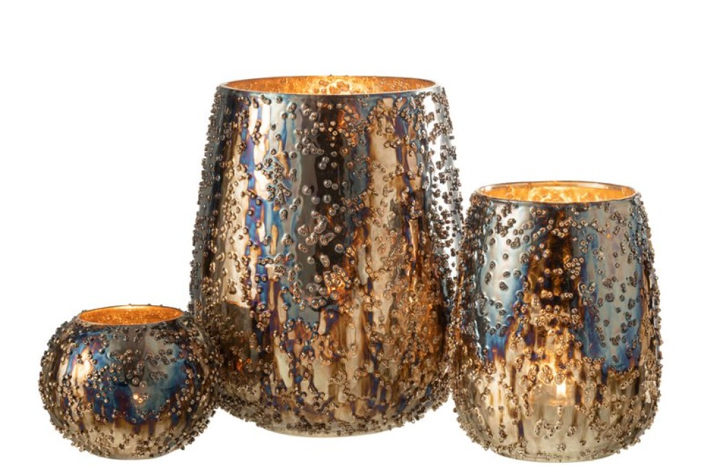 J-Line lantern Lise - glass - brown/gold - large