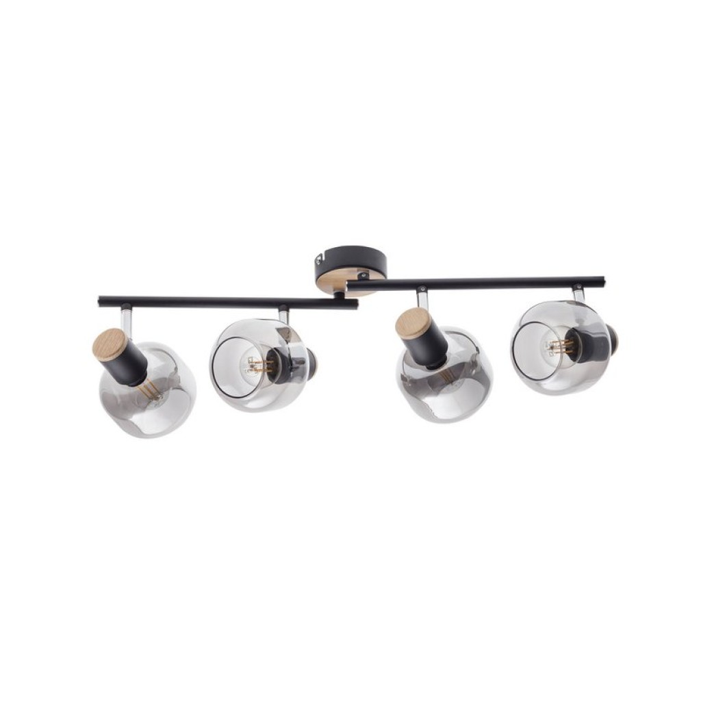 4er Spot Deckenleuchte "FUMOSO", Deckenlampe aus Metall und Rauchglas in Schwarz,, mit E14-Fassung, für Esszimmer, Wohnzimmer, Diele oder Büro, 80 x 20 cm