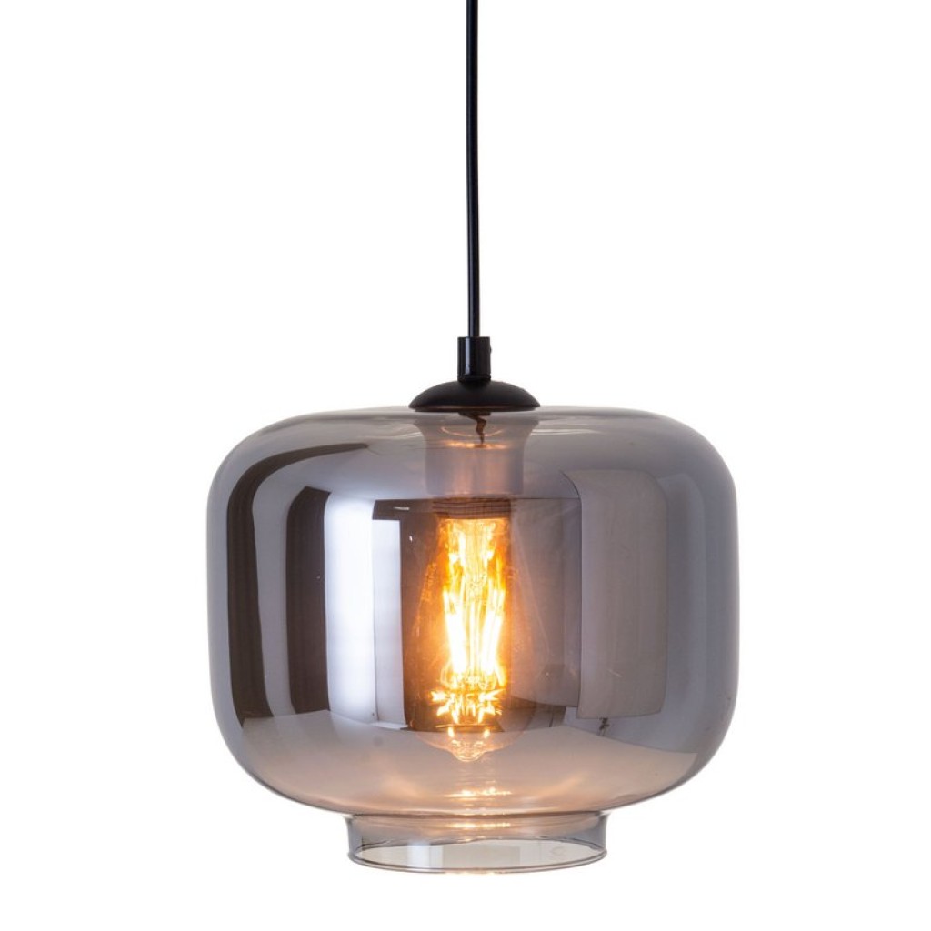Pendant lamp "Vaso", retro, hanging lamp, metal and smoke glass in anthracite, E27 socket, for dining room, living room, hallway or office, with an Øvon 25 cm
