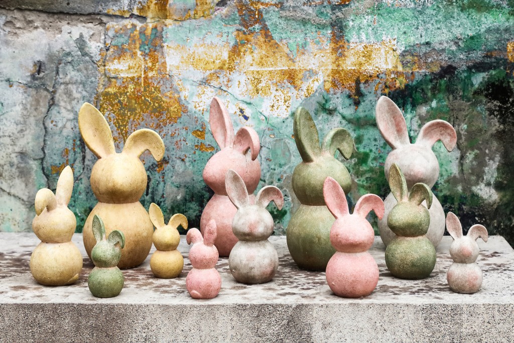 Berniee Pink Cement Rabbit Statue Mixed Ears L