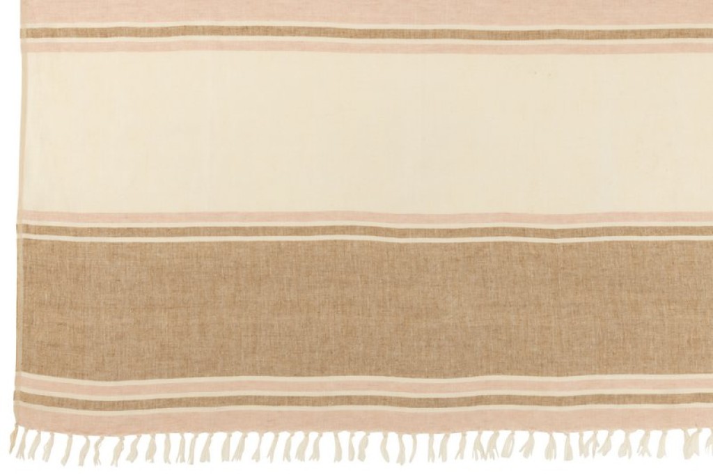 J-Line Plaid Striped + Fringes Light Pink/White/Beige