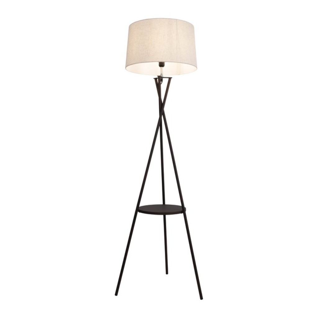Standing lamp with integrated "Tora" table made of rust -colored metal and natural -colored textile material, 158 cm high Ø 51cm, E27