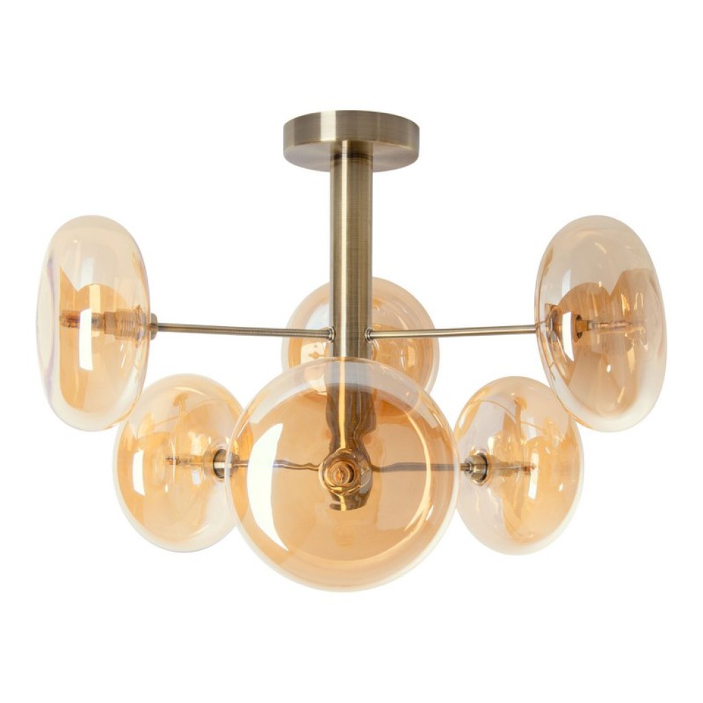 Deckenleuchte "ORION" Ø ca. 53 cm amber, aus messingfarbenem Metall und Glas in amber, G9-Sockel, Beleuchtung für Wohnzimmer, Esszimmer oder Büro.