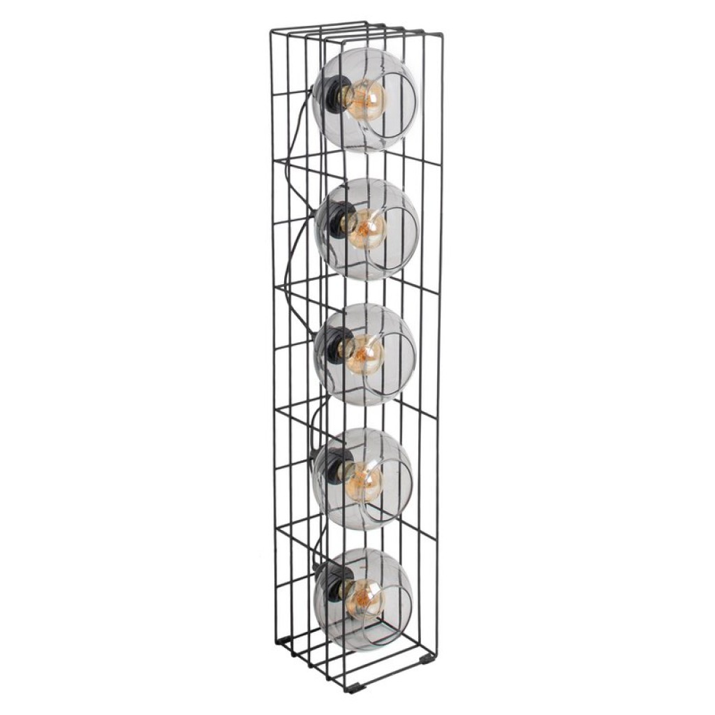 Glass-standing lamp "Cesta" floor lamp made of black metal wire and tinted glass, with E27 socket, 95 cm high, for dining room, living room, hallway or office,