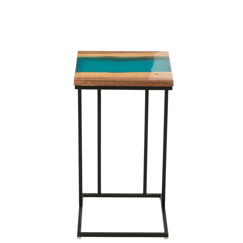 J-Line bijzettafel Vierkant - hout/epoxyhars - naturel/blauw